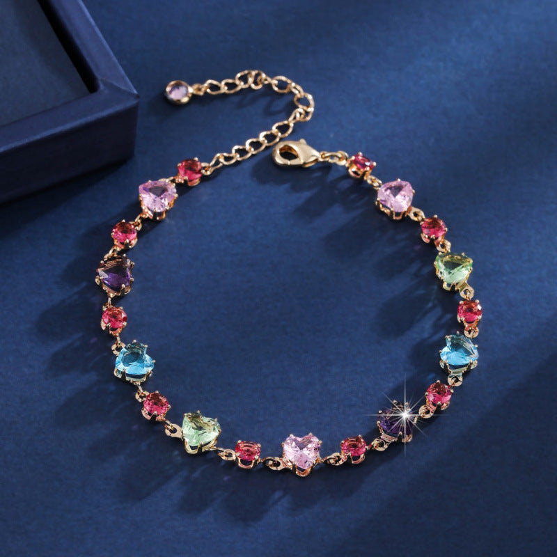 Luxurious Round Copper Bracelet For Women With Zircon Inlay In Colour