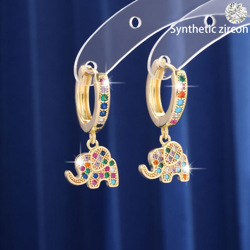 Elephant Earrings For Women In Copper With Zircon Inlay, Electroplated Finish And 925 Sterling Silver Ear Pins