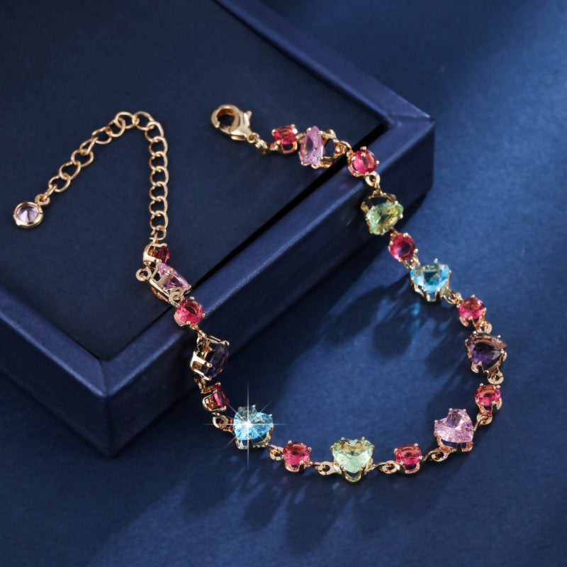Luxurious Round Copper Bracelet For Women With Zircon Inlay In Colour