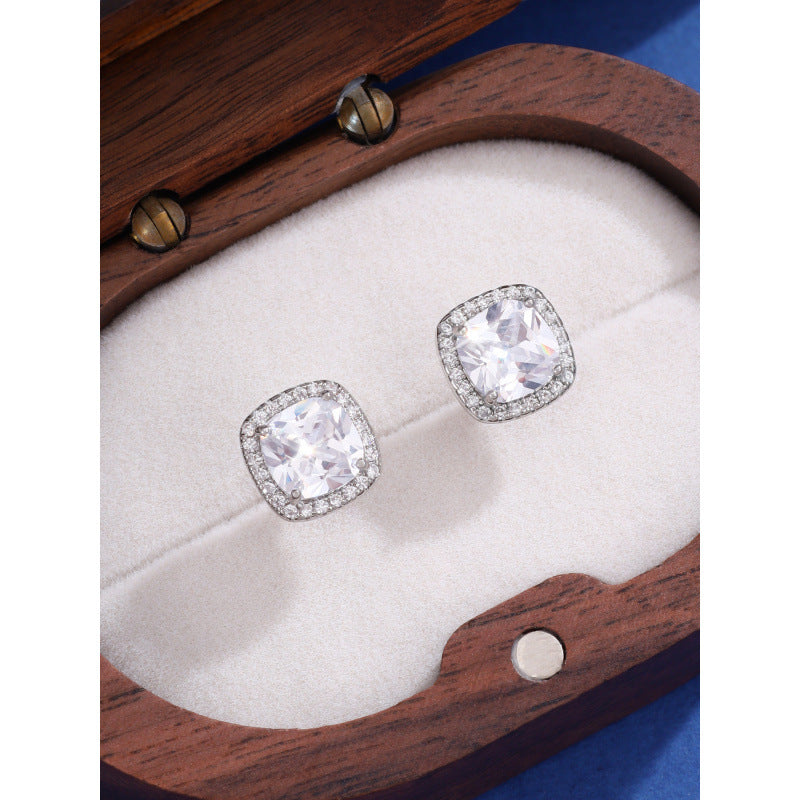 Square Purple Stud Earrings For Women Featuring Copper Posts And Rhinestone Inlay