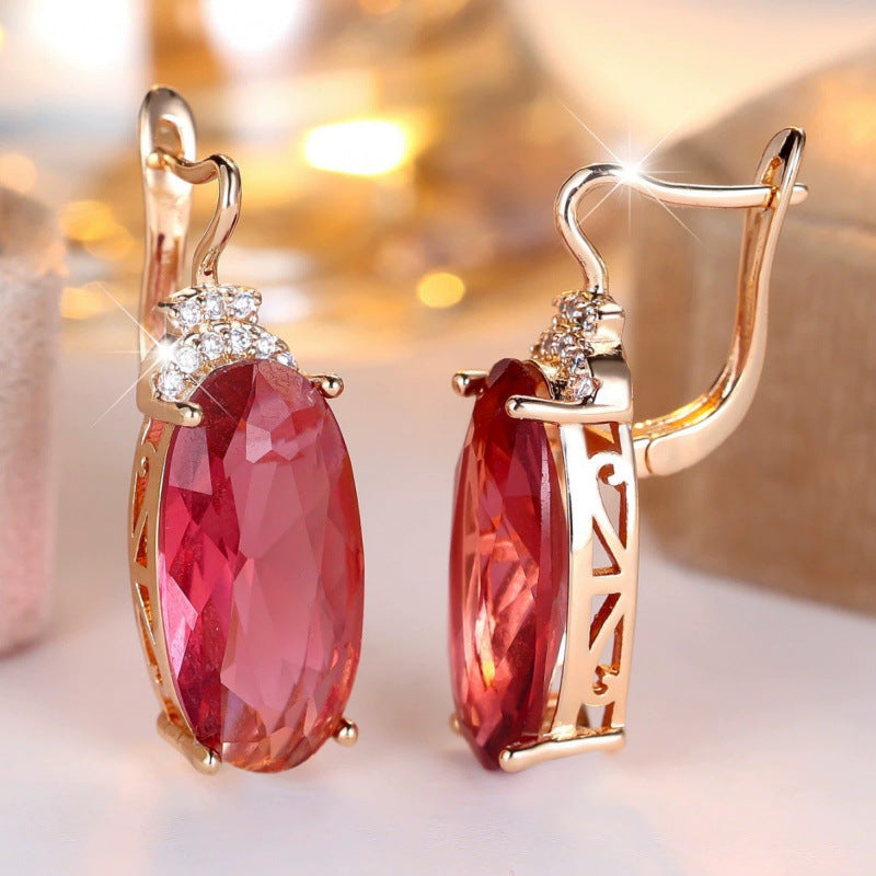 Rose Gold Flowers Earrings For Women Featuring Copper Studs With Zircon Inlay Material