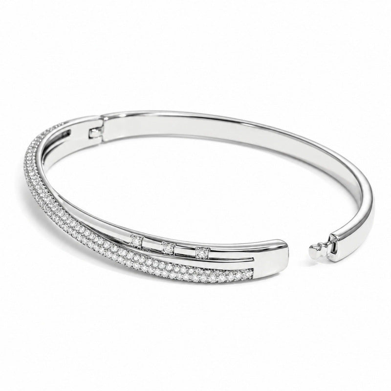 Irregular Copper Bangle For Women In Simple Style With Electroplated Gold Plating And Zircon Inlay