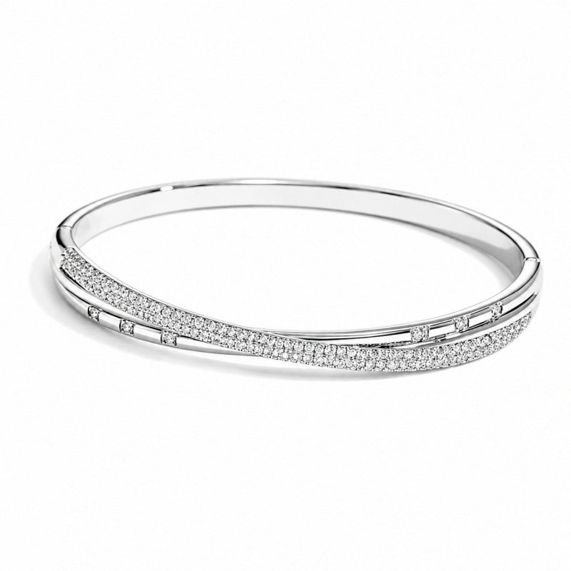 Irregular Copper Bangle For Women In Simple Style With Electroplated Gold Plating And Zircon Inlay