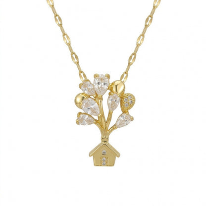Gold Tree Necklace For Women Featuring Copper Pendant Material With Zircon Inlay
