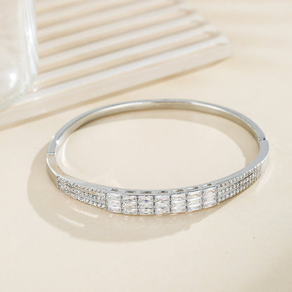 Exaggerated Women’s Inlay Bangle Crafted From Copper With Electroplated Gold Plating In White