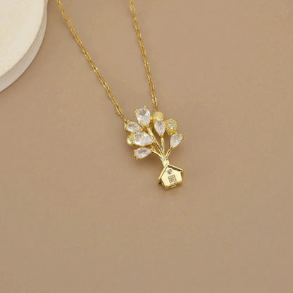 Gold Tree Necklace For Women Featuring Copper Pendant Material With Zircon Inlay