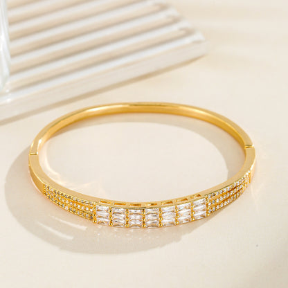 Exaggerated Women’s Inlay Bangle Crafted From Copper With Electroplated Gold Plating In White