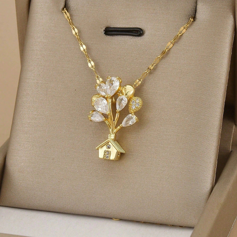 Gold Tree Necklace For Women Featuring Copper Pendant Material With Zircon Inlay