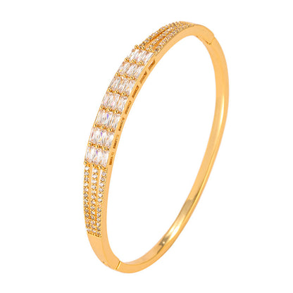 Exaggerated Women’s Inlay Bangle Crafted From Copper With Electroplated Gold Plating In White