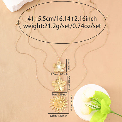 Vintage Style Asymmetrical Flowers Pendant Necklace For Women In Copper With Rhinestone Inlay
