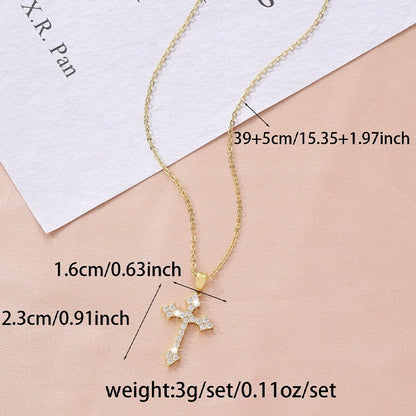 Cross Necklace With Electroplated Copper Cable Chain Featuring Zircon Inlay, Unisex Design