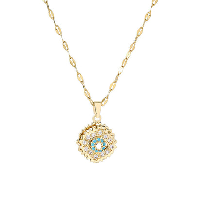 Devil's Eye Rotatable Pendant Necklace For Women In Copper With Zircon Inlay And Cable Chain