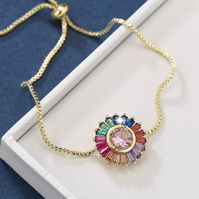 Simple Style Geometric Copper Bracelet For Women With Electroplated Gold Plating And Zircon Inlay
