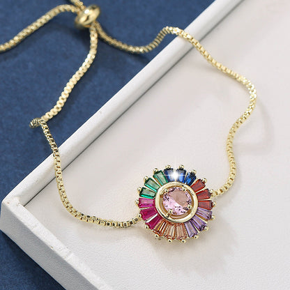 Simple Style Geometric Copper Bracelet For Women With Electroplated Gold Plating And Zircon Inlay