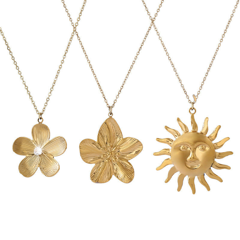 Vintage Style Asymmetrical Flowers Pendant Necklace For Women In Copper With Rhinestone Inlay