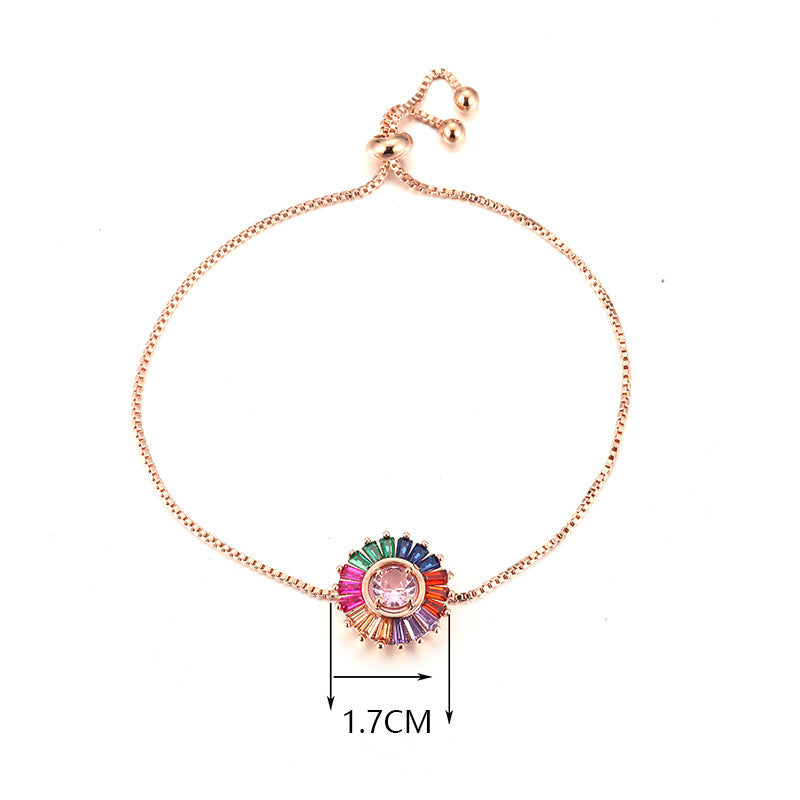Simple Style Geometric Copper Bracelet For Women With Electroplated Gold Plating And Zircon Inlay