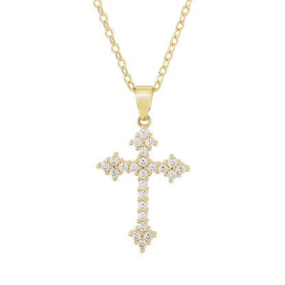 Cross Necklace With Electroplated Copper Cable Chain Featuring Zircon Inlay, Unisex Design