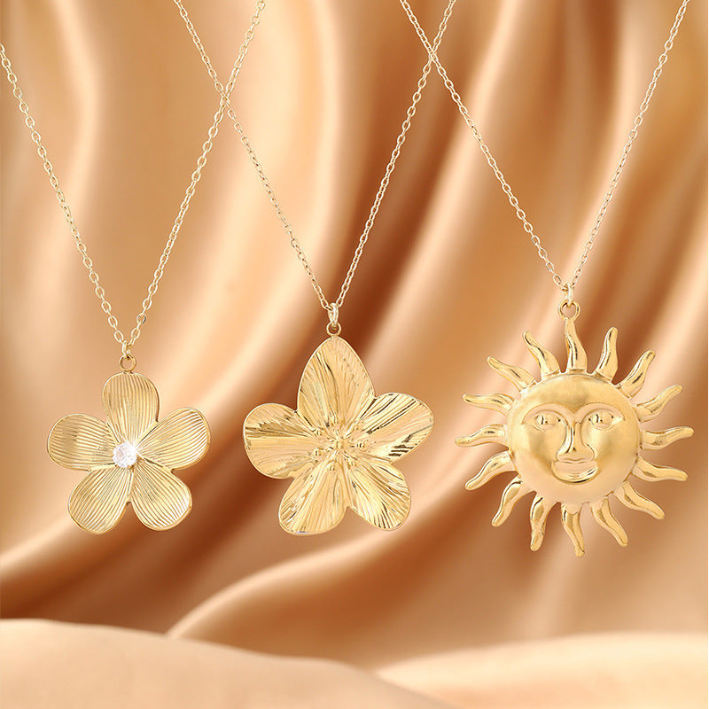 Vintage Style Asymmetrical Flowers Pendant Necklace For Women In Copper With Rhinestone Inlay