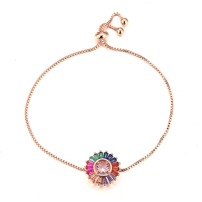 Simple Style Geometric Copper Bracelet For Women With Electroplated Gold Plating And Zircon Inlay