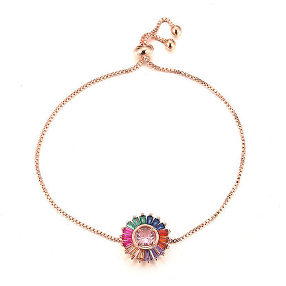 Simple Style Geometric Copper Bracelet For Women With Electroplated Gold Plating And Zircon Inlay