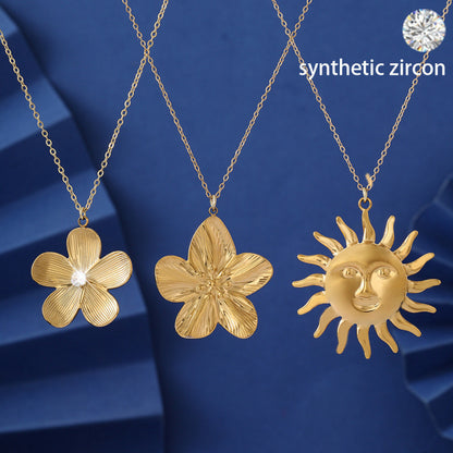 Vintage Style Asymmetrical Flowers Pendant Necklace For Women In Copper With Rhinestone Inlay