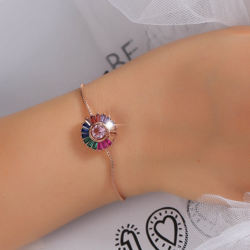 Simple Style Geometric Copper Bracelet For Women With Electroplated Gold Plating And Zircon Inlay