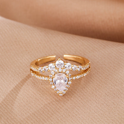 Women’s Open Rings Featuring Water Droplets Design In Copper With 14K Real Gold Electroplated Finish, Available In Gold