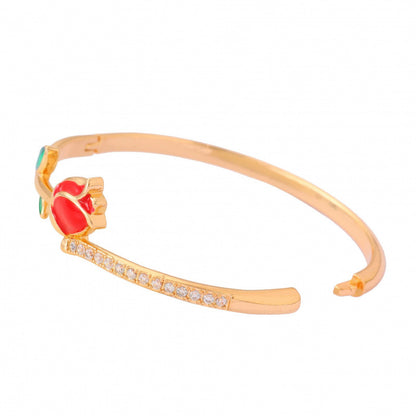 Luxurious Flowers Inlay Copper Bangle For Women With Electroplated Gold Plating And Rhinestone Details