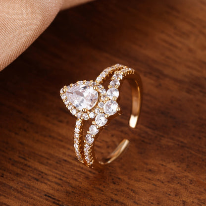 Women’s Open Rings Featuring Water Droplets Design In Copper With 14K Real Gold Electroplated Finish, Available In Gold