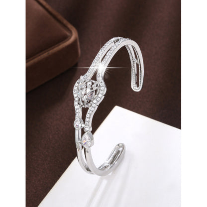 Luxurious Jaguar Inlay Bangle In Copper With Zircon, Electroplated Gold Plating Process