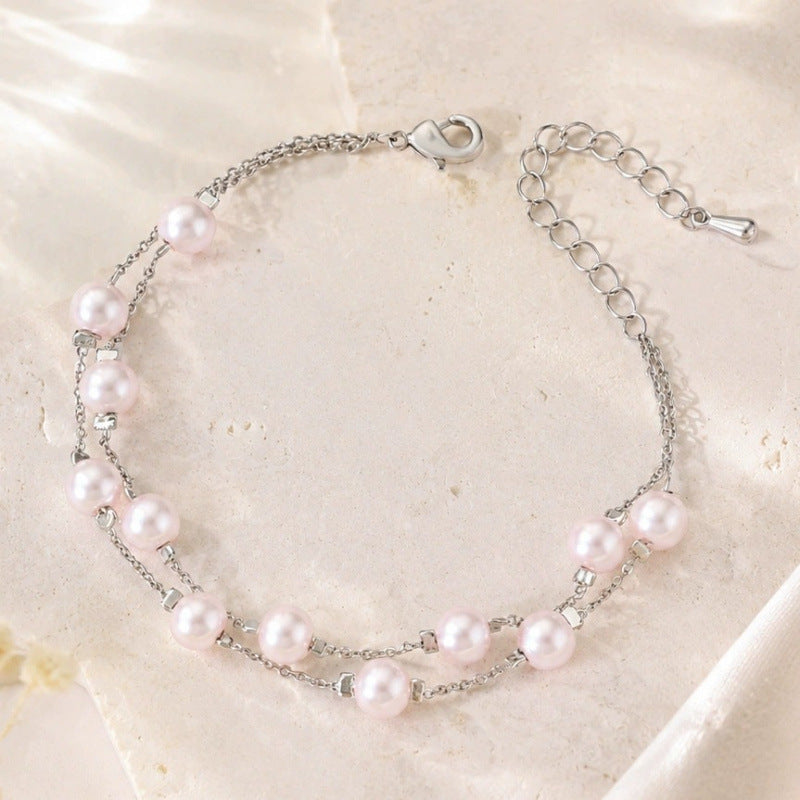 Elegant Pearl Bracelet For Women With Copper Slider Chain, Electroplated Gold Plating Process