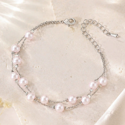 Elegant Pearl Bracelet For Women With Copper Slider Chain, Electroplated Gold Plating Process