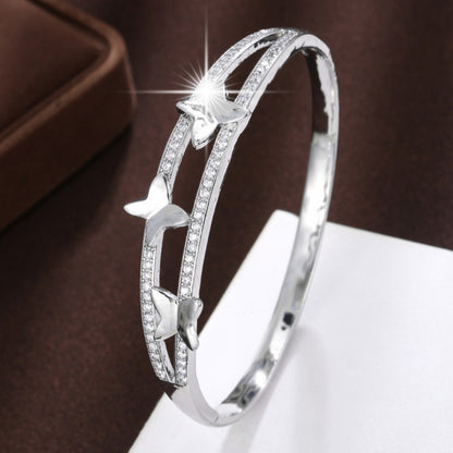 Butterfly Inlay Bangle In Copper With Zircon, Electroplated Gold Plating Process