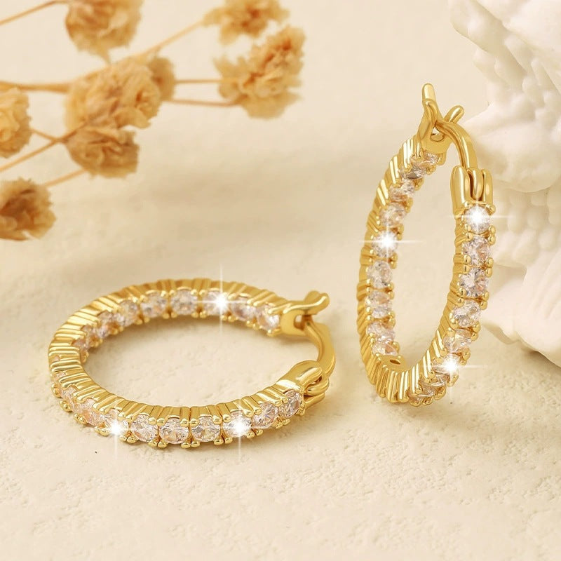 Unisex Circle Stud Earrings For Everyday Wear Featuring Copper Ear Pins And Zircon Inlay With Bezel Setting