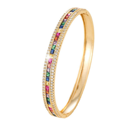 Basic Style Copper Bangle With Electroplated Gold Plating And Zircon Inlay Gem Design