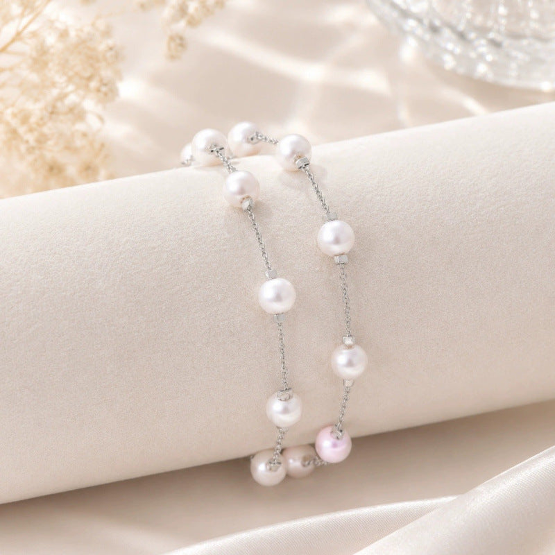 Elegant Pearl Bracelet For Women With Copper Slider Chain, Electroplated Gold Plating Process