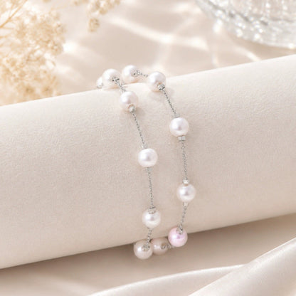 Elegant Pearl Bracelet For Women With Copper Slider Chain, Electroplated Gold Plating Process