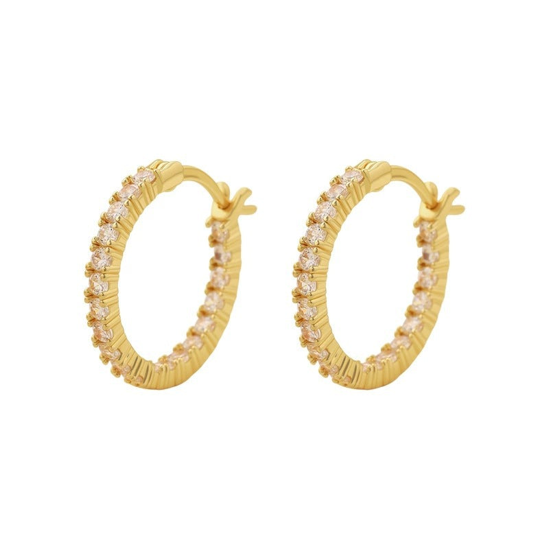 Unisex Circle Stud Earrings For Everyday Wear Featuring Copper Ear Pins And Zircon Inlay With Bezel Setting
