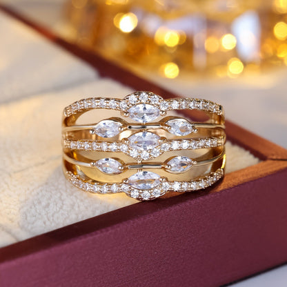 Elegant Crossover Rings For Women In Electroplated Copper With Zircon Inlay
