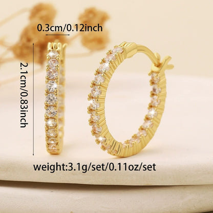 Unisex Circle Stud Earrings For Everyday Wear Featuring Copper Ear Pins And Zircon Inlay With Bezel Setting