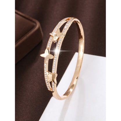 Butterfly Inlay Bangle In Copper With Zircon, Electroplated Gold Plating Process