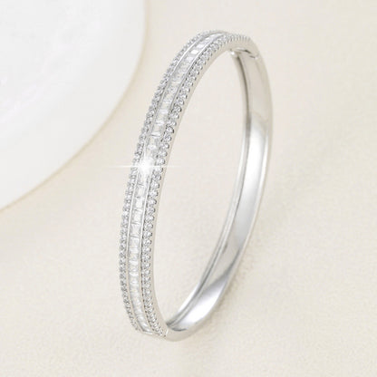 Basic Style Copper Bangle With Electroplated Gold Plating And Zircon Inlay Gem Design