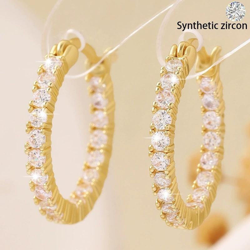 Unisex Circle Stud Earrings For Everyday Wear Featuring Copper Ear Pins And Zircon Inlay With Bezel Setting