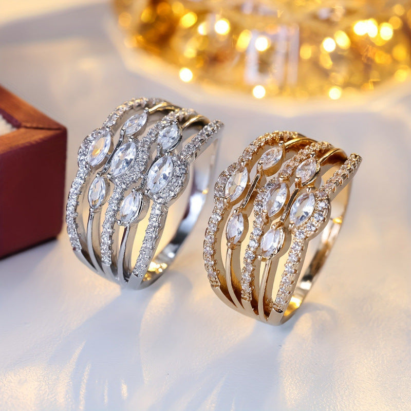 Elegant Crossover Rings For Women In Electroplated Copper With Zircon Inlay