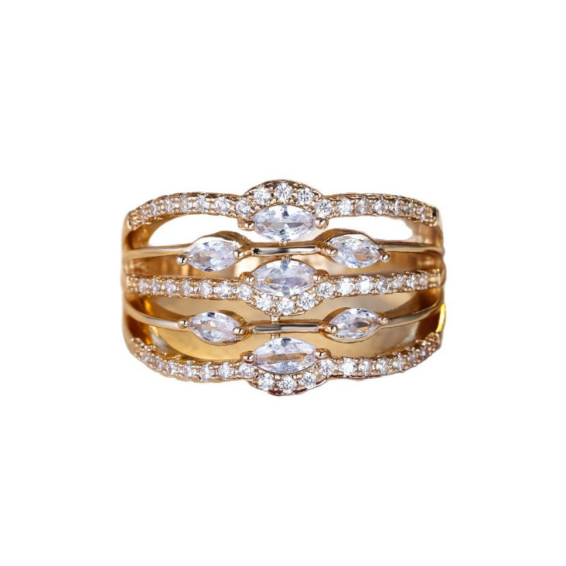 Elegant Crossover Rings For Women In Electroplated Copper With Zircon Inlay