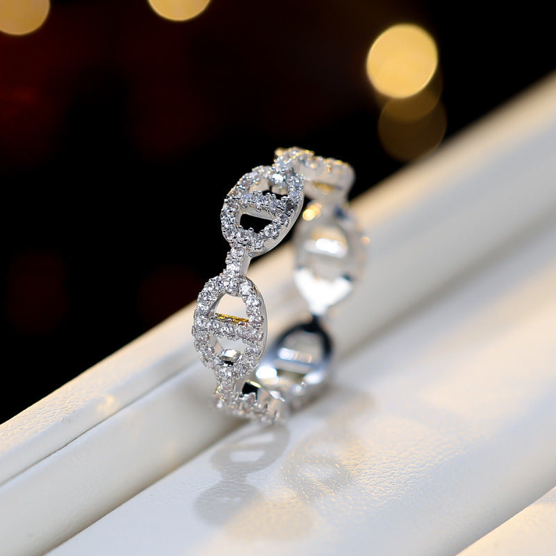 Women’s Silver Plated Copper Ring With Rhinestones, Electroplated Finish, Available In Silver