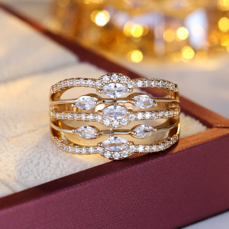 Elegant Crossover Rings For Women In Electroplated Copper With Zircon Inlay