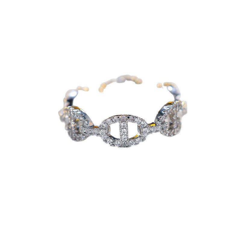 Women’s Silver Plated Copper Ring With Rhinestones, Electroplated Finish, Available In Silver