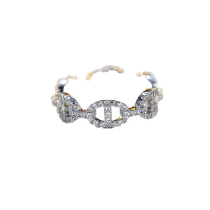 Women’s Silver Plated Copper Ring With Rhinestones, Electroplated Finish, Available In Silver