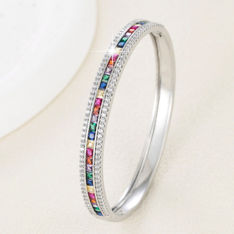 Basic Style Copper Bangle With Electroplated Gold Plating And Zircon Inlay Gem Design